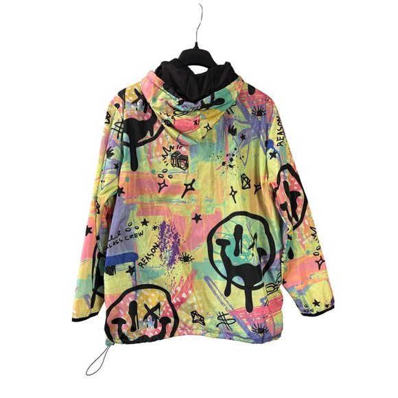 Reason Mens Graffiti Colorful Hooded Windbreaker Jacket Size XL Half Zip Front - Picture 4 of 8